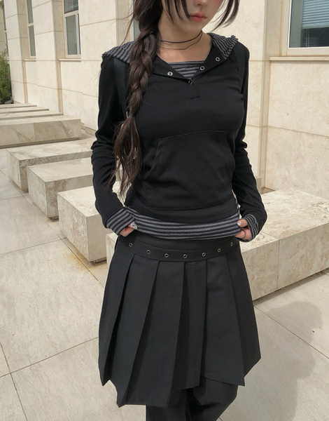 [MODIMOOD] Novin Colour Snap Hood Button T-Shirt