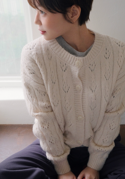 [FROM BEGINNING] Leaf Eyelet Knit Cardigan