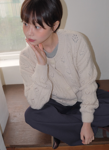 [FROM BEGINNING] Leaf Eyelet Knit Cardigan