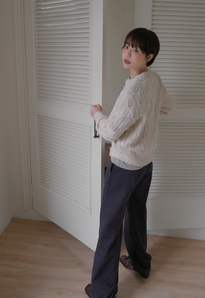 [FROM BEGINNING] Leaf Eyelet Knit Cardigan