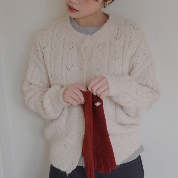 [FROM BEGINNING] Leaf Eyelet Knit Cardigan