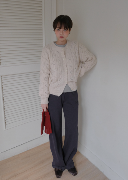 [FROM BEGINNING] Leaf Eyelet Knit Cardigan