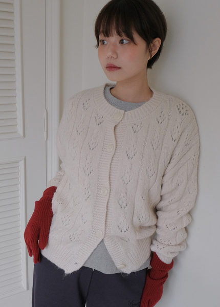[FROM BEGINNING] Leaf Eyelet Knit Cardigan