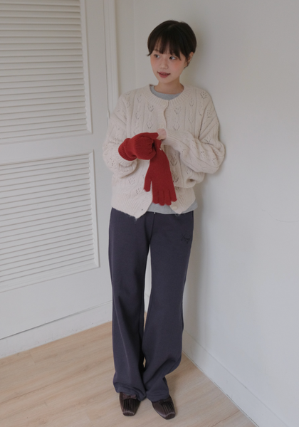 [FROM BEGINNING] Leaf Eyelet Knit Cardigan