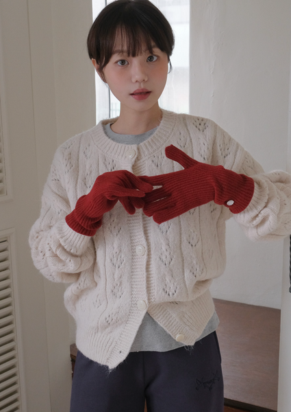 [FROM BEGINNING] Leaf Eyelet Knit Cardigan