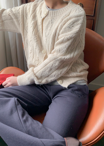[FROM BEGINNING] Leaf Eyelet Knit Cardigan