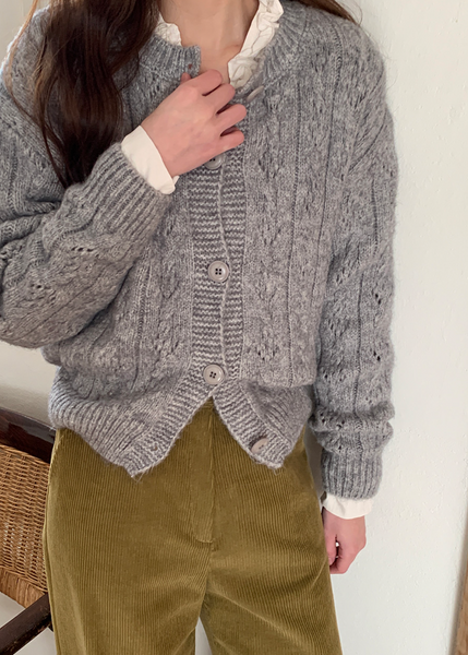 [FROM BEGINNING] Leaf Eyelet Knit Cardigan