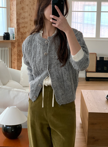 [FROM BEGINNING] Leaf Eyelet Knit Cardigan
