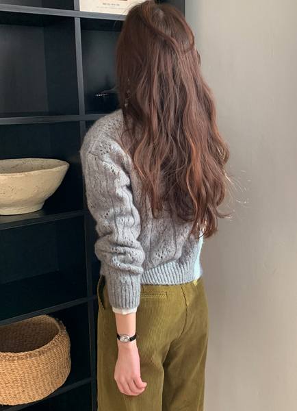 [FROM BEGINNING] Leaf Eyelet Knit Cardigan