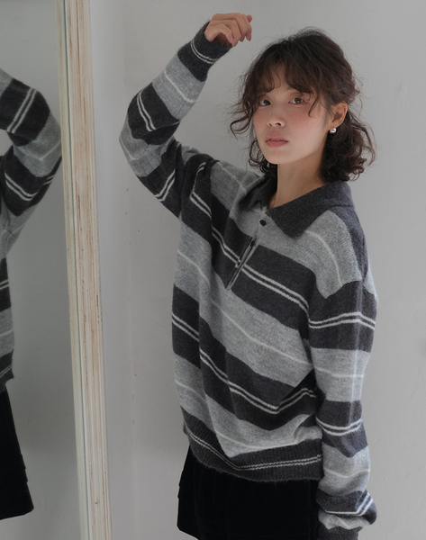 [FROM BEGINNING] Smooth Stripe Collar Knitwear