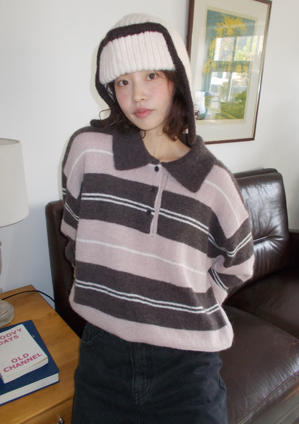 [FROM BEGINNING] Smooth Stripe Collar Knitwear