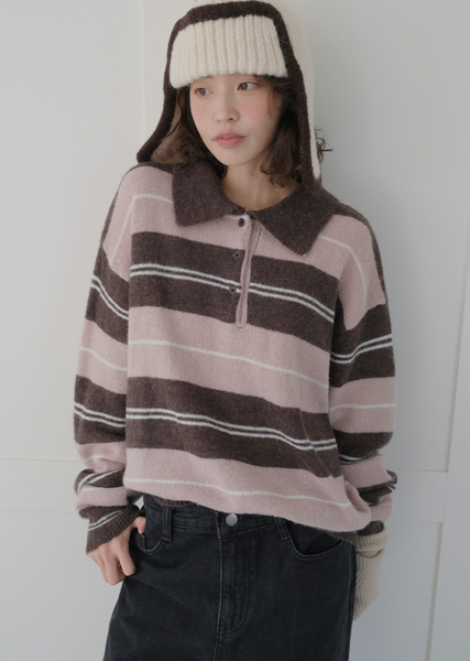 [FROM BEGINNING] Smooth Stripe Collar Knitwear