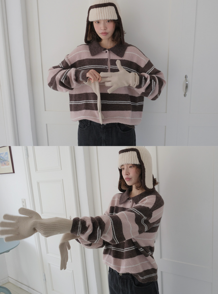 [FROM BEGINNING] Smooth Stripe Collar Knitwear