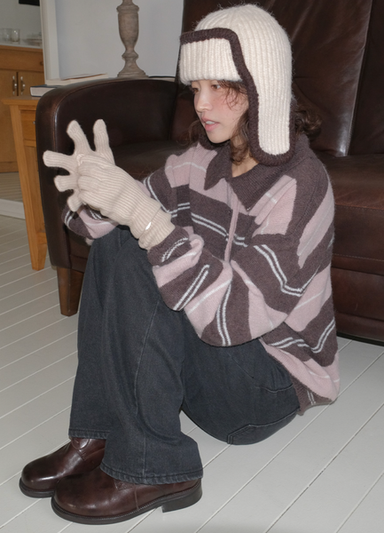 [FROM BEGINNING] Smooth Stripe Collar Knitwear