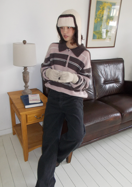 [FROM BEGINNING] Smooth Stripe Collar Knitwear