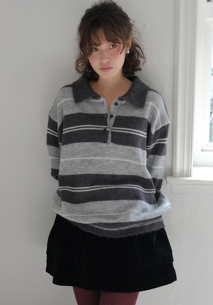 [FROM BEGINNING] Smooth Stripe Collar Knitwear