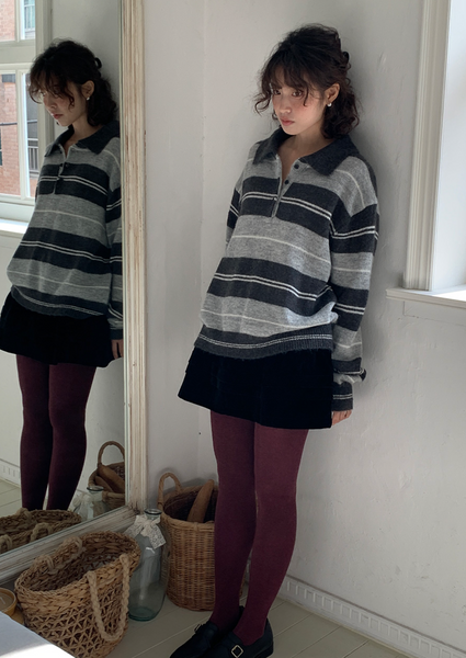 [FROM BEGINNING] Smooth Stripe Collar Knitwear