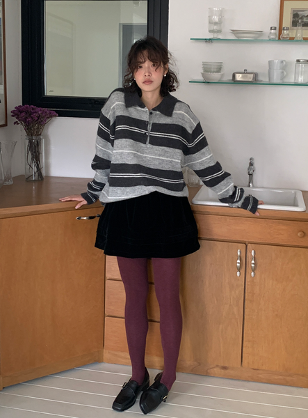 [FROM BEGINNING] Smooth Stripe Collar Knitwear