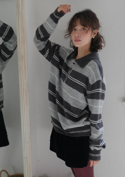 [FROM BEGINNING] Smooth Stripe Collar Knitwear