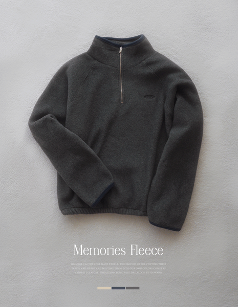 [SLOWAND] # SLOWMADE Memories Embroidery Coloring Fleece Semi-Zipup