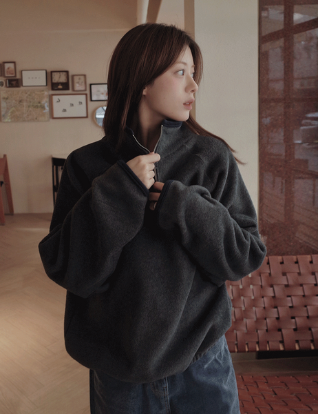 [SLOWAND] # SLOWMADE Memories Embroidery Coloring Fleece Semi-Zipup