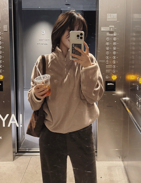 [SLOWAND] # SLOWMADE Memories Embroidery Coloring Fleece Semi-Zipup