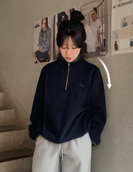 [SLOWAND] # SLOWMADE Memories Embroidery Coloring Fleece Semi-Zipup