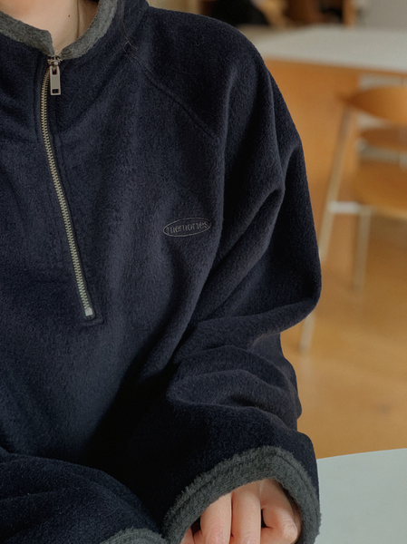 [SLOWAND] # SLOWMADE Memories Embroidery Coloring Fleece Semi-Zipup