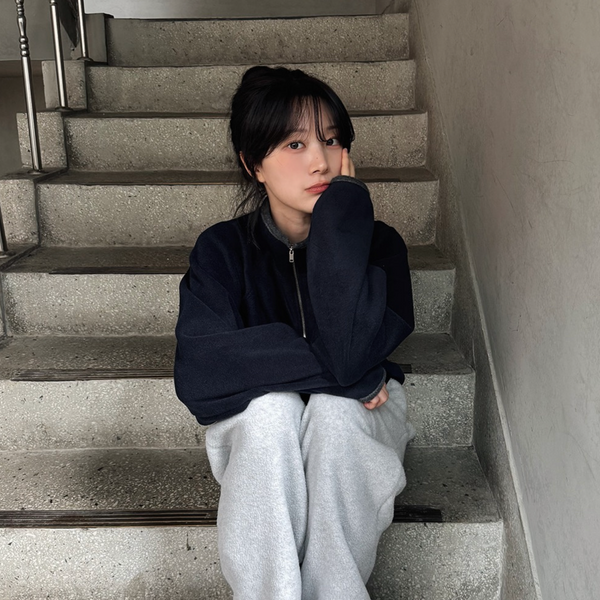 [SLOWAND] # SLOWMADE Memories Embroidery Coloring Fleece Semi-Zipup