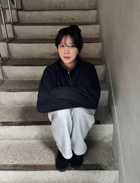 [SLOWAND] # SLOWMADE Memories Embroidery Coloring Fleece Semi-Zipup