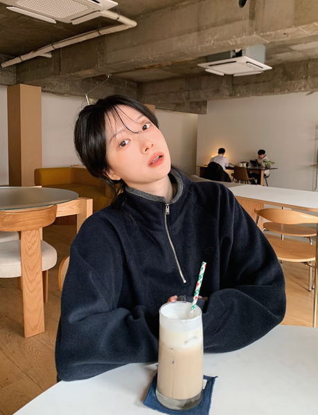 [SLOWAND] # SLOWMADE Memories Embroidery Coloring Fleece Semi-Zipup