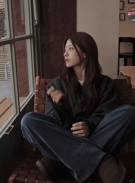 [SLOWAND] # SLOWMADE Memories Embroidery Coloring Fleece Semi-Zipup