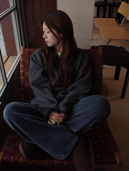 [SLOWAND] # SLOWMADE Memories Embroidery Coloring Fleece Semi-Zipup