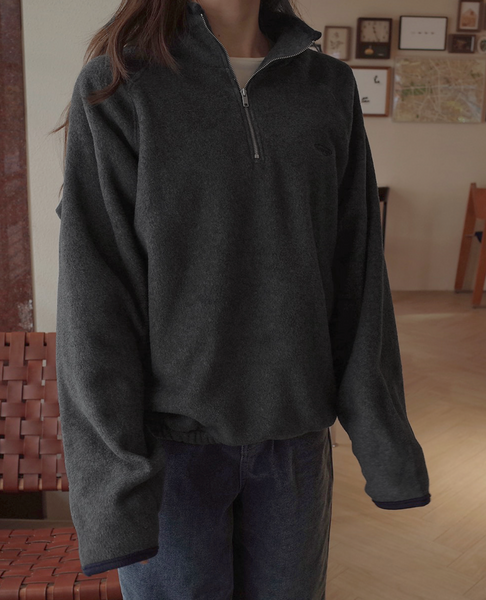 [SLOWAND] # SLOWMADE Memories Embroidery Coloring Fleece Semi-Zipup