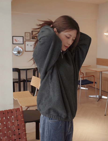 [SLOWAND] # SLOWMADE Memories Embroidery Coloring Fleece Semi-Zipup