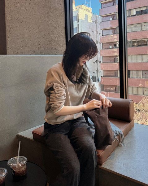 [SLOWAND] # SLOWMADE Memories Embroidery Coloring Fleece Semi-Zipup