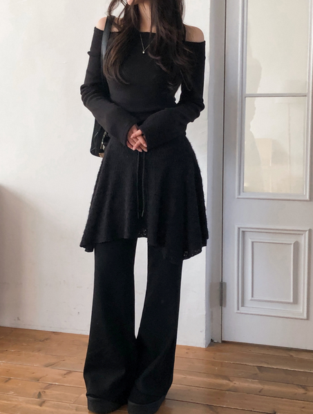 [SHOPPERLAND] Punching Lace Unbalanced Layered Mini Skirt