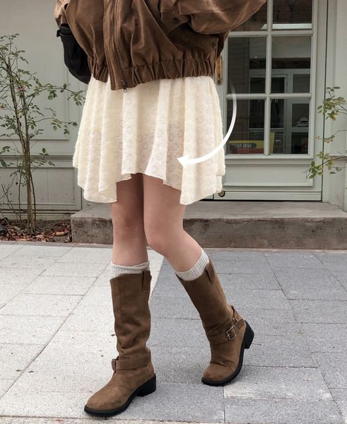 [SHOPPERLAND] Punching Lace Unbalanced Layered Mini Skirt