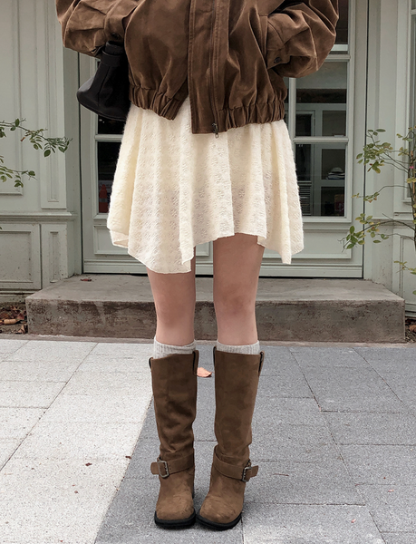 [SHOPPERLAND] Punching Lace Unbalanced Layered Mini Skirt