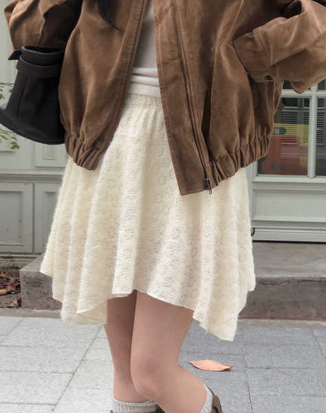 [SHOPPERLAND] Punching Lace Unbalanced Layered Mini Skirt