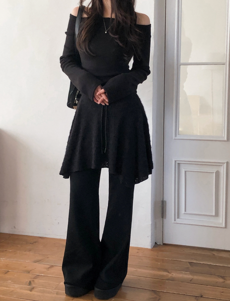 [SHOPPERLAND] Punching Lace Unbalanced Layered Mini Skirt