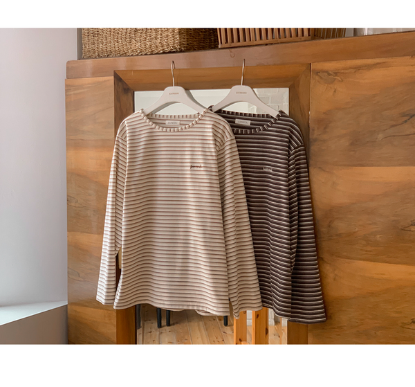 [Juuneedu] Toffee Nut Stripe Embroidery Pyjamas Set