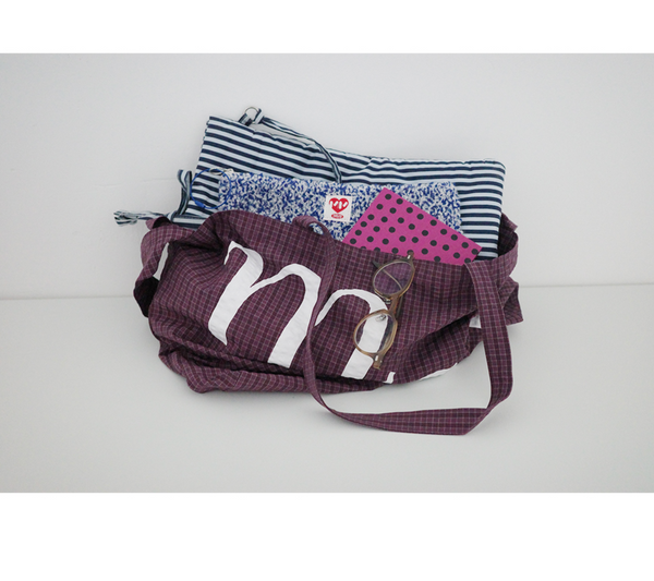 [MINMIN] Two-way Eco Bag Check Purple