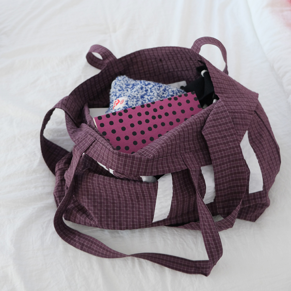 [MINMIN] Two-way Eco Bag Check Purple