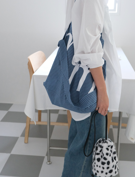 [MINMIN] Two-way Eco Bag Check Blue