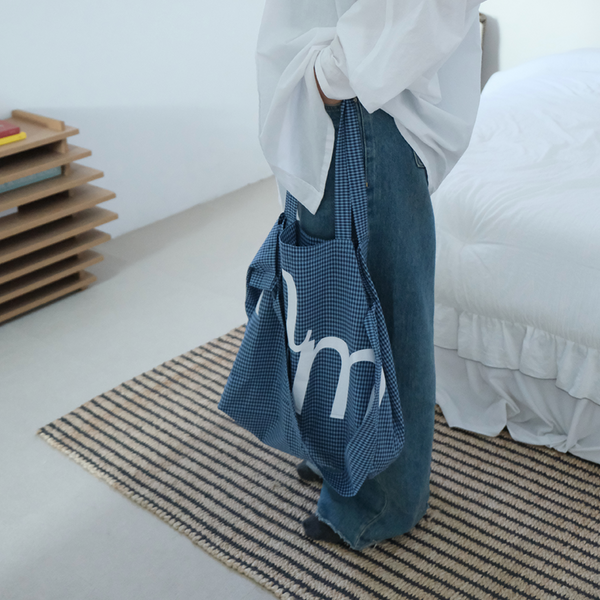 [MINMIN] Two-way Eco Bag Check Blue