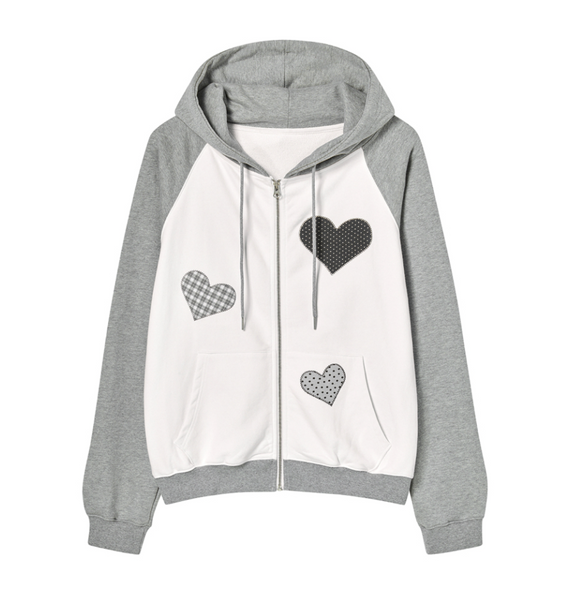 [ROGIN N ROSIE] Divided Heart Patch Hood Zip Up Gray