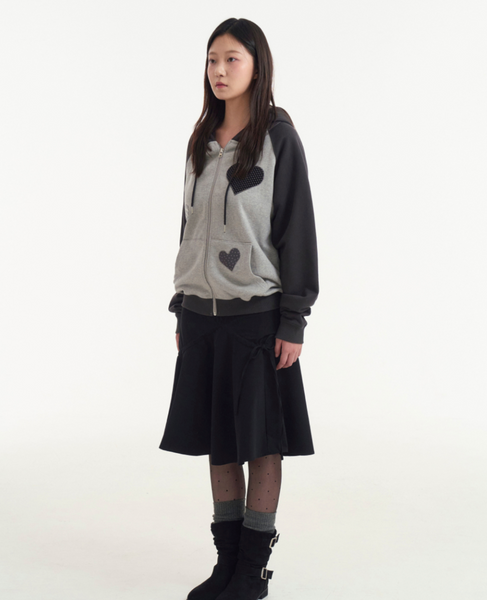 [ROGIN N ROSIE] Divided Heart Patch Hood Zip Up Charcoal