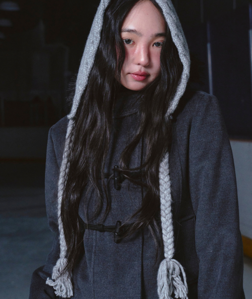 [ROGIN N ROSIE] Duffel Hoodie Fur Half Coat Charcoal