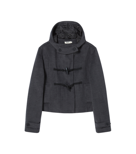 [ROGIN N ROSIE] Duffel Hoodie Fur Half Coat Charcoal